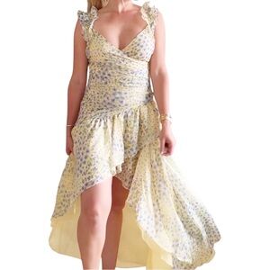Abercrombie & FitchRuffle Strap High-Low Maxi Dress‎ Yellow Floral Size LP NWT